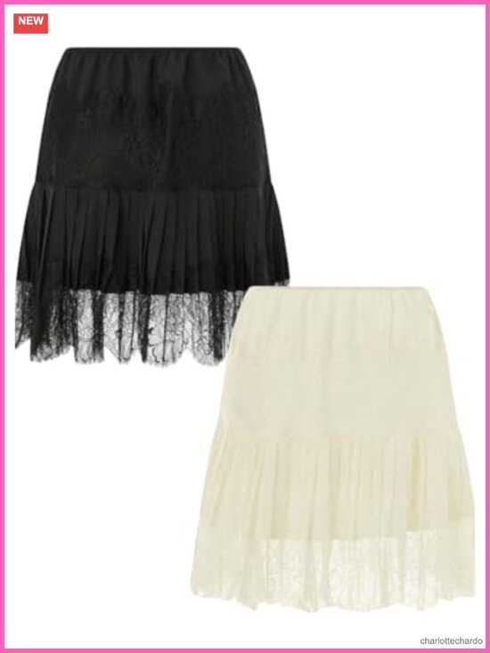Dresses & Skirts - Women's Lace Slip Skirt Y2K Pleated Ruffle Tiered Mini Underskirt